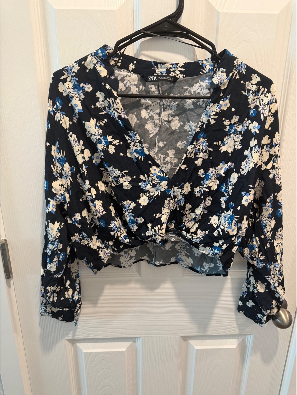 Zara black floral long sleeve crop top